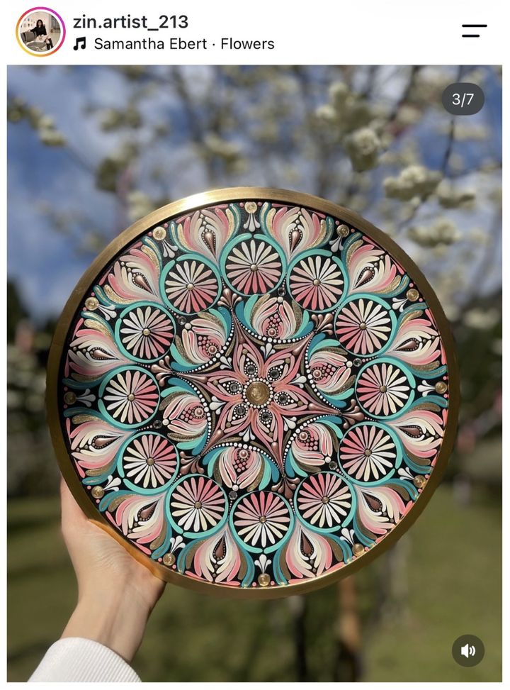 A student's 12-inch mandala painted from the free masterclass