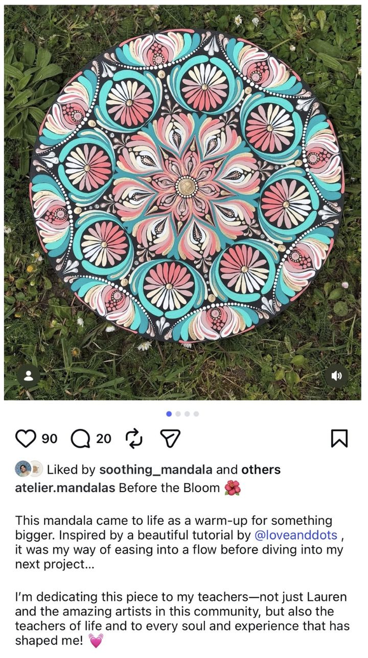 A student's 12-inch mandala painted from the free masterclass