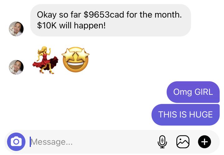 A message from a student sharing their results