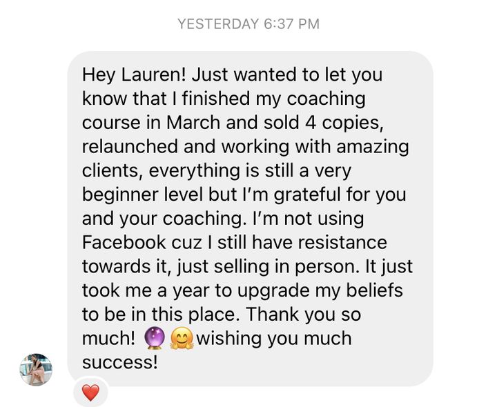 A message from a student sharing their results