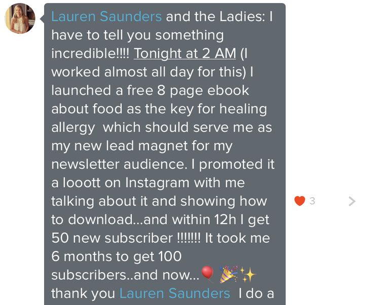 A message from a student sharing their results